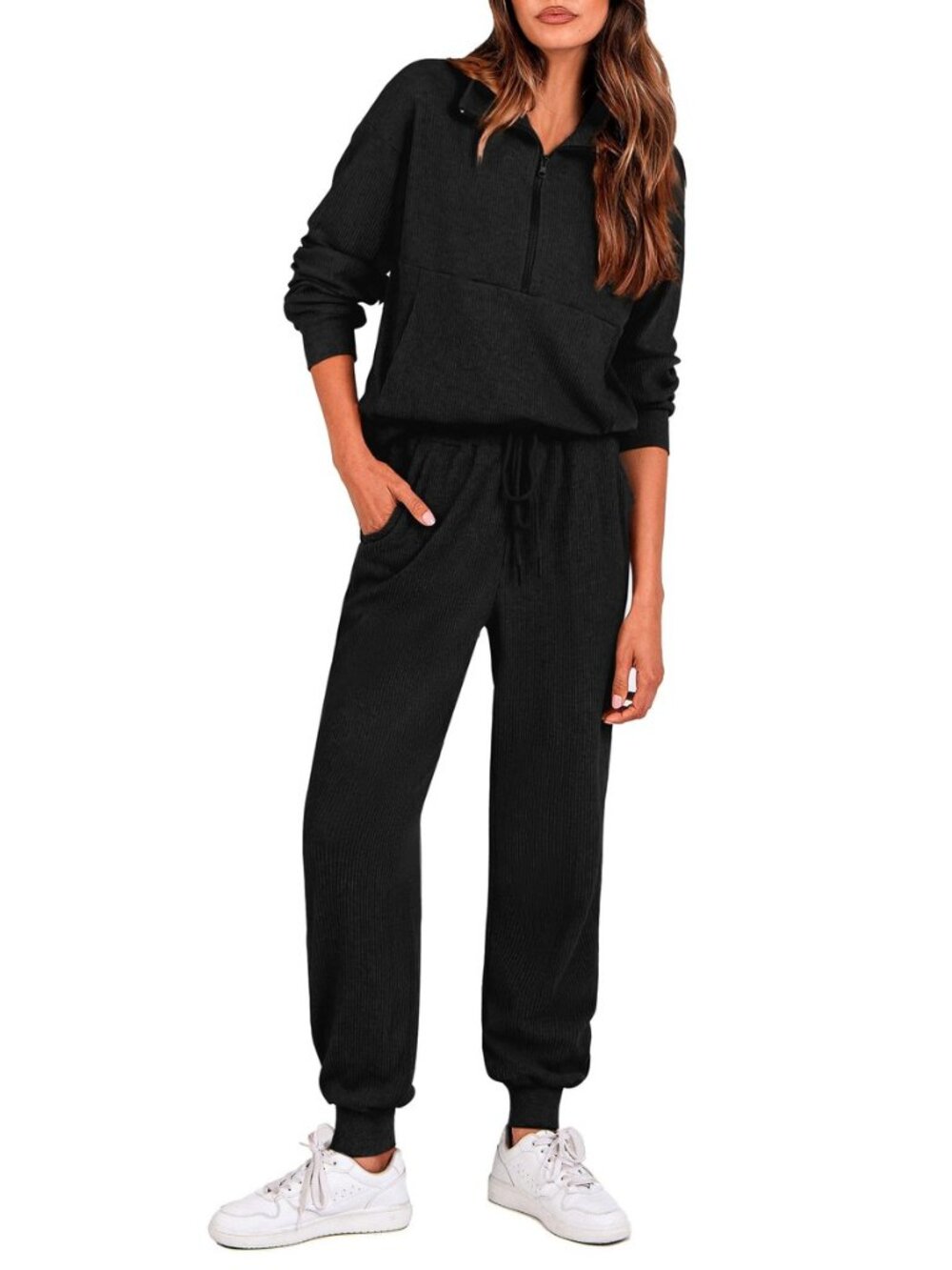 Airport Travel Outfit Women Ribbed Knit Matching Lounge Sets